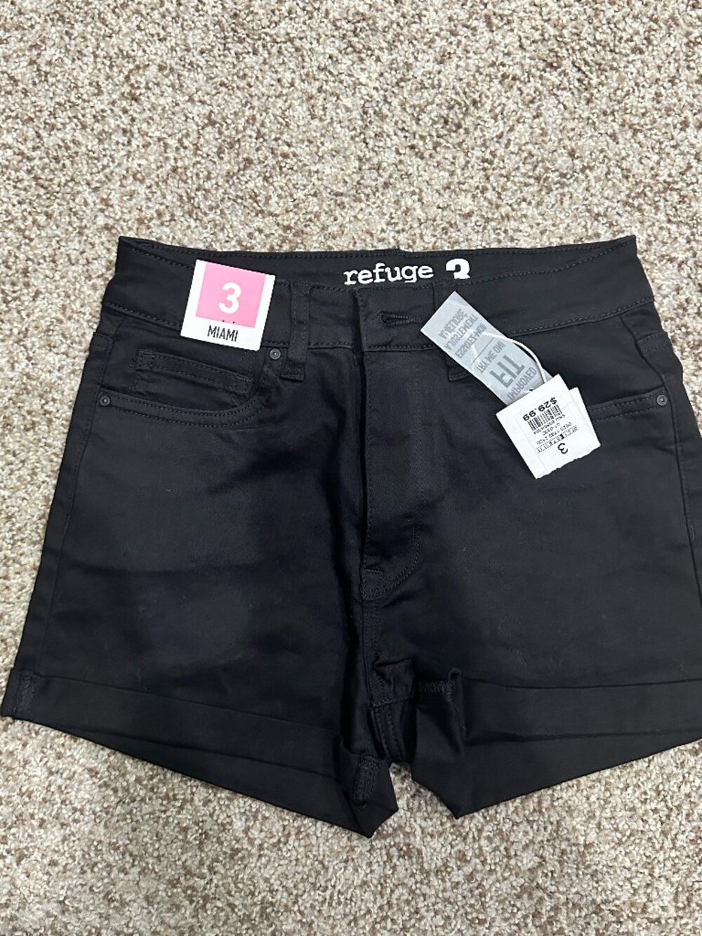 Refuge Black Rolled-Hem Denim Shorts size 3